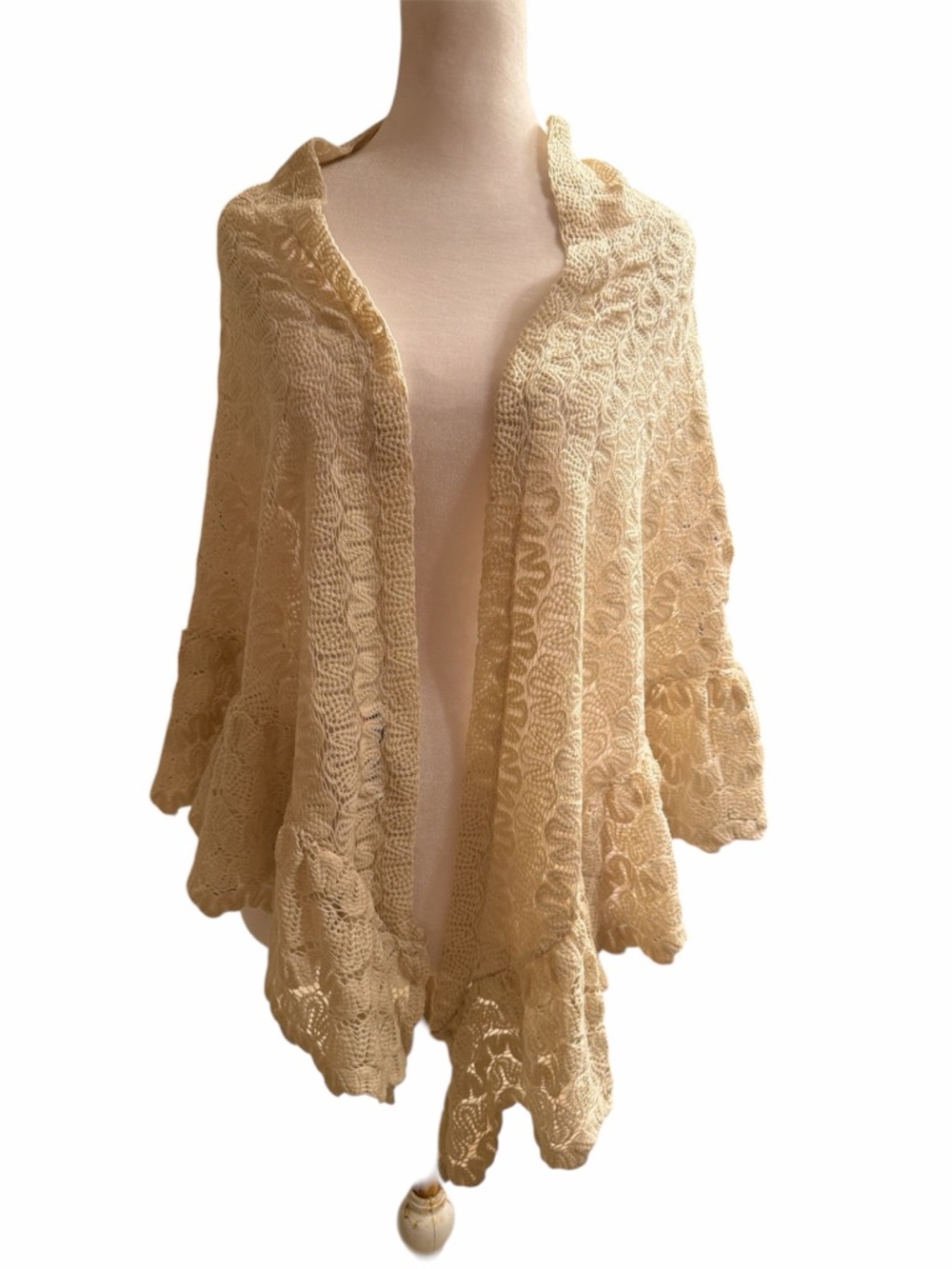 Vintage Cream Crochet Open-Front Women's Sweater shawl